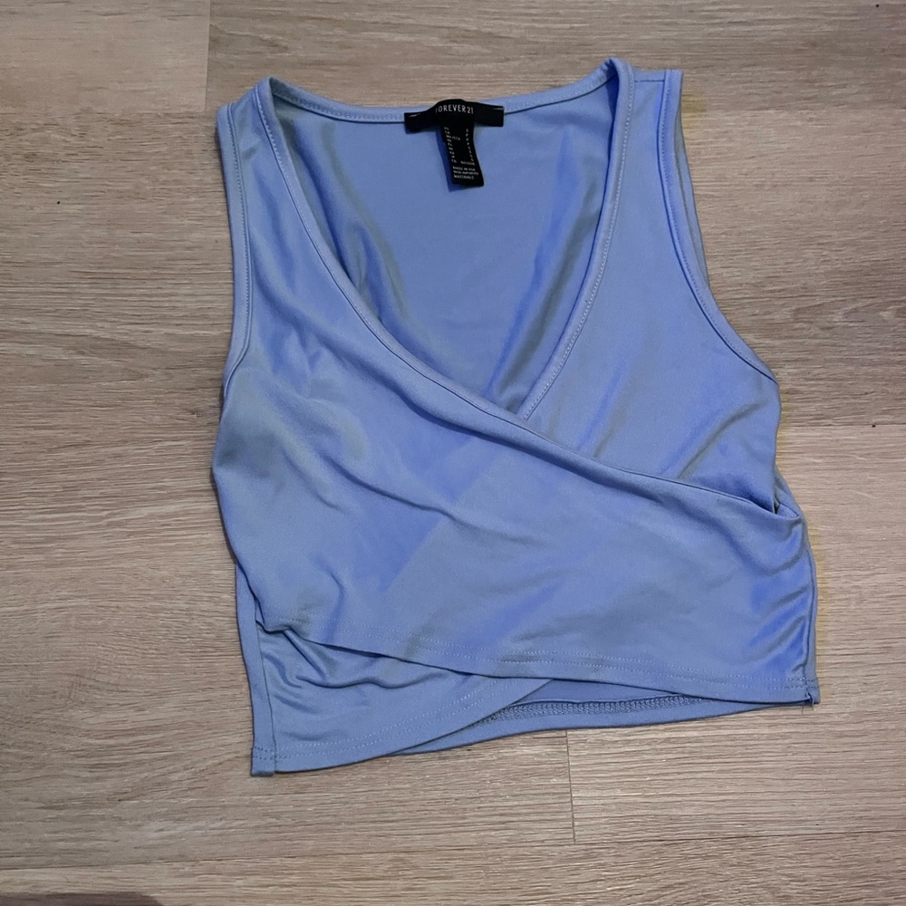 Blue Wrap Crop Top